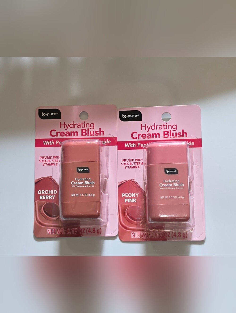 B Pure Hydrating Cream Blush — Peony Pink & Orchid Berry 0.17oz BNIB
